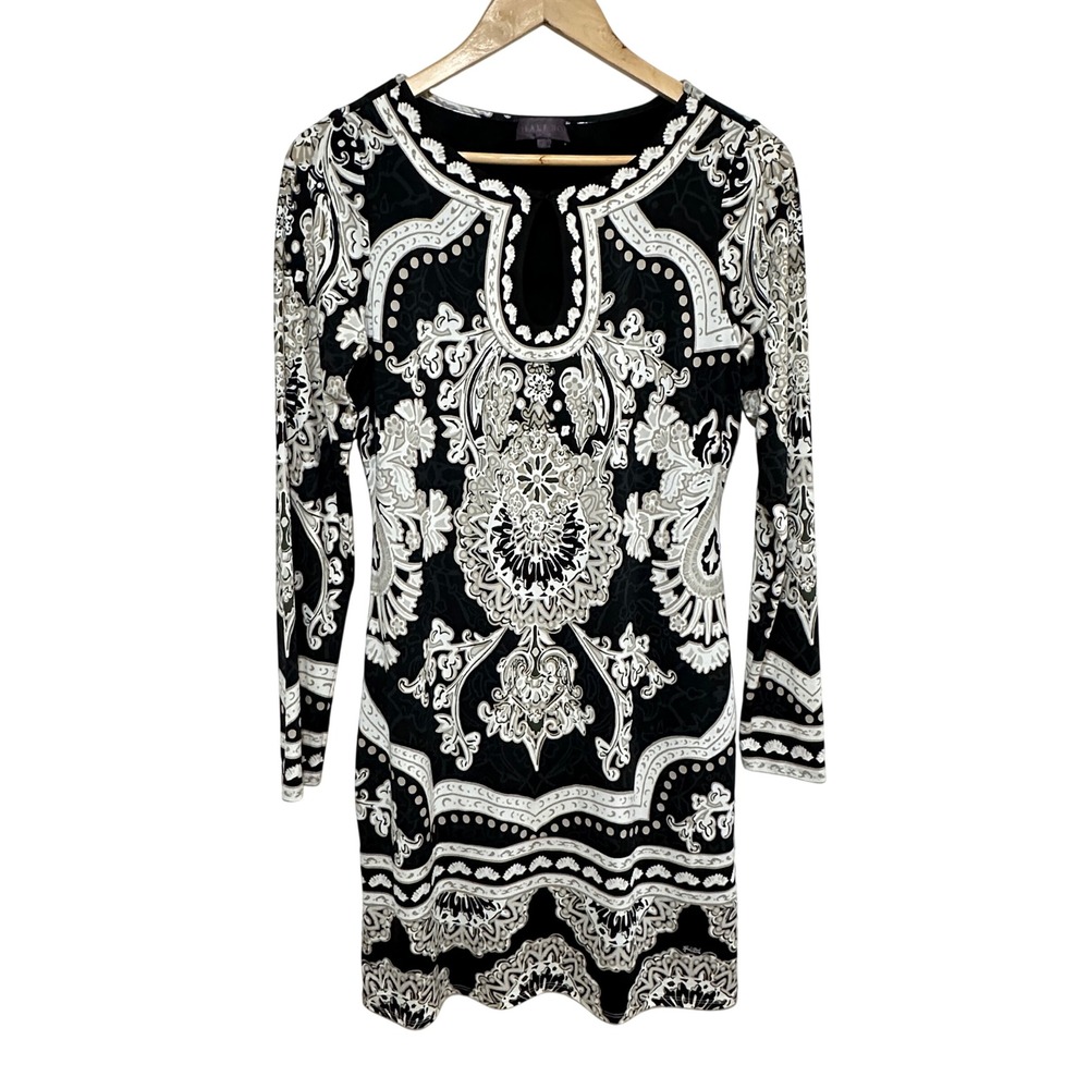 Hale Bob Paisley Medallion Keyhole Mini Dress Womens Small Long Sleeve Resort